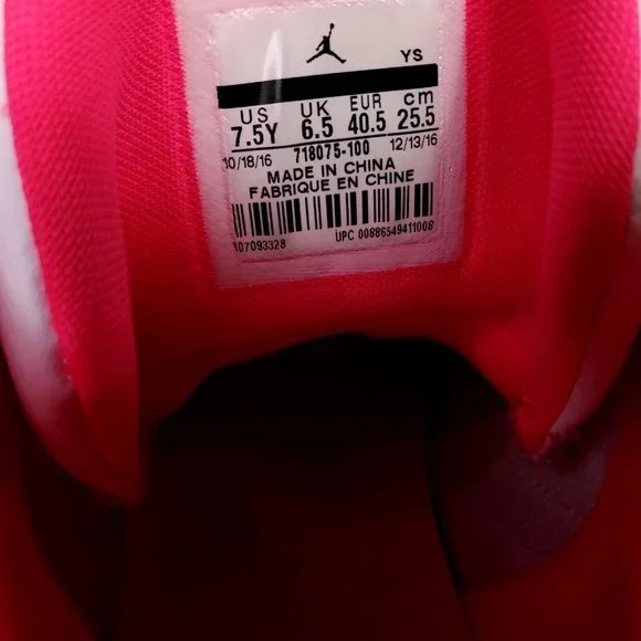 Jordan Flight Origin 2 Girls Shoes Size 7.5Y White Pink Sneakers 718075-100 - Picture 2 of 10